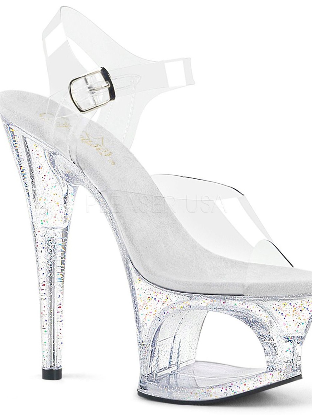 Pleaser Moon 708 clear with glitter